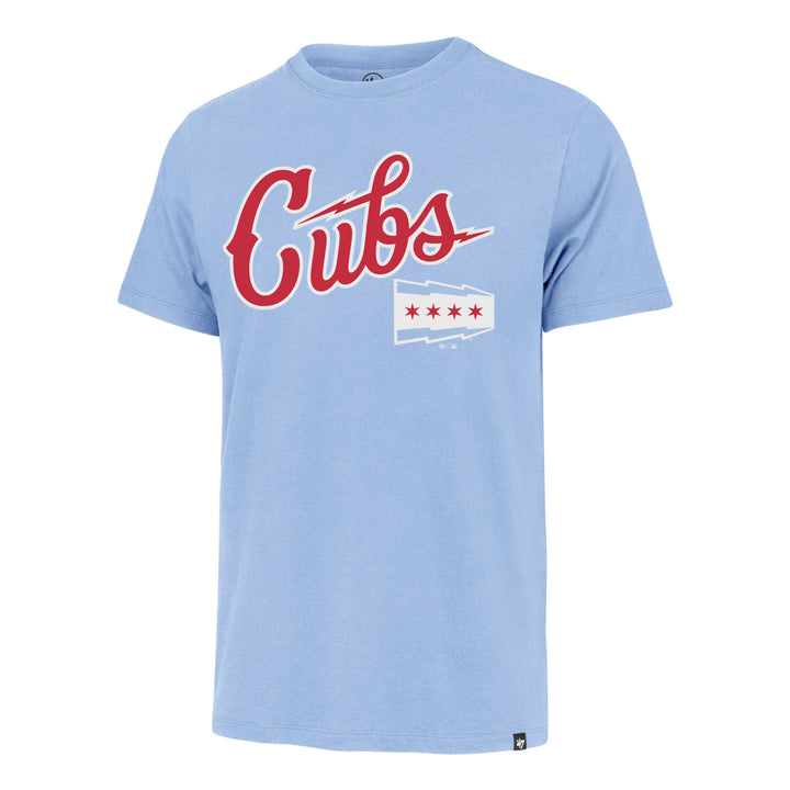 Chicago Cubs Blues Alt Script Flag Light Blue Franklin Unisex Tee by '47 Brand Short Sleeve Tees '47 BRAND