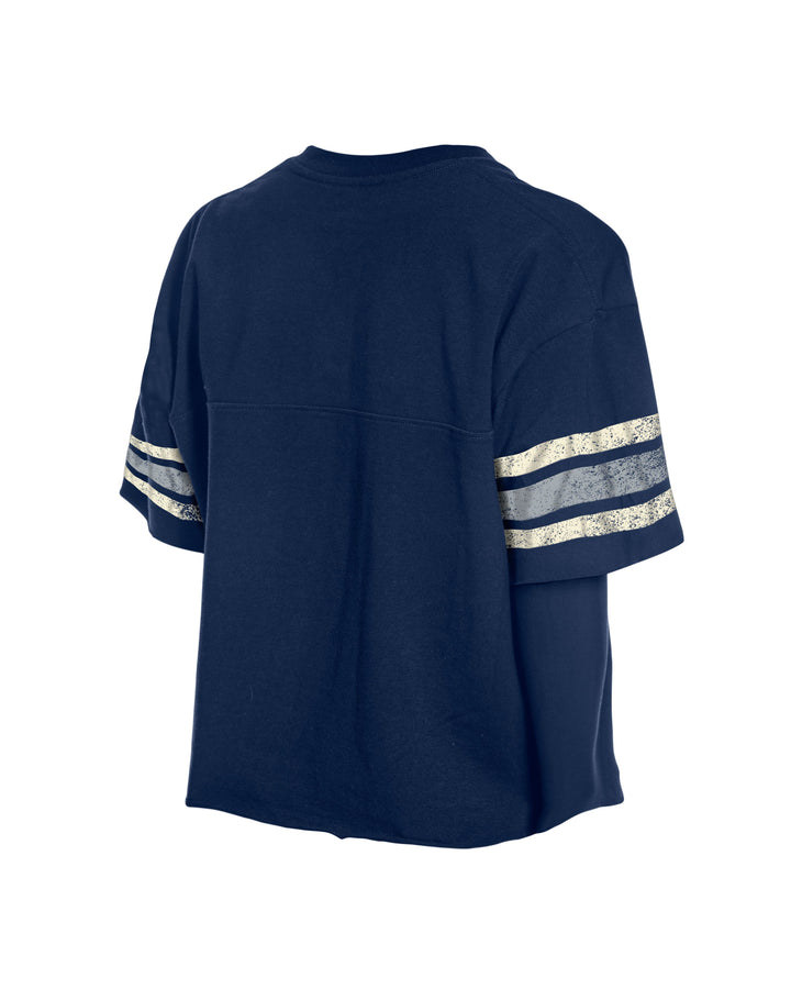 Chicago Cubs 1914 Script Throwback Navy Women's Crop T-Shirt by New Era Short Sleeve Tees NEW ERA CAP COMPANY INC