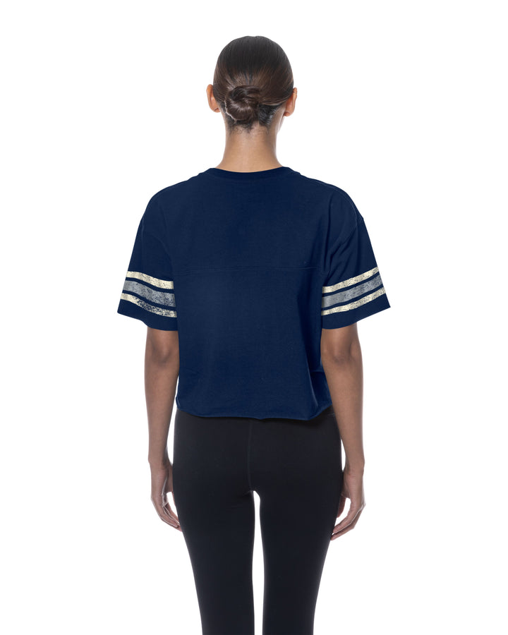 Chicago Cubs 1914 Script Throwback Navy Women's Crop T-Shirt by New Era Short Sleeve Tees NEW ERA CAP COMPANY INC