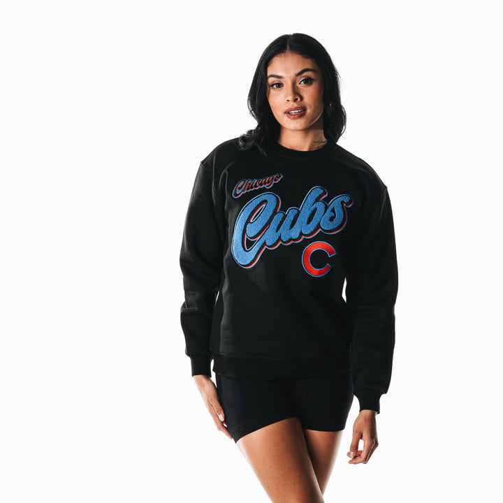 Chicago Cubs C Logo Women's Black Crewneck Sweatshirt by The Wild Collective Sweatshirts & Hoodies THE WILD COLLECTIVE