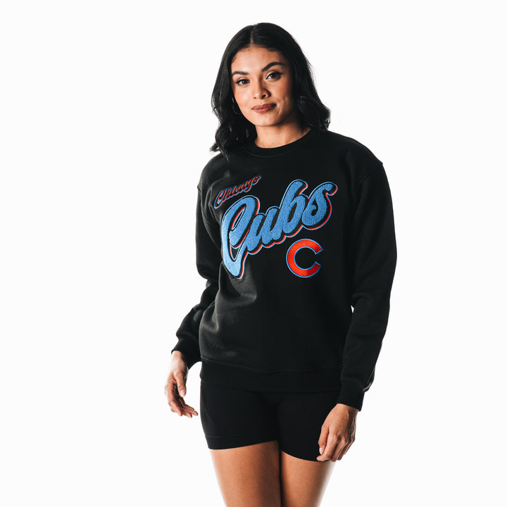 Chicago Cubs C Logo Women's Black Crewneck Sweatshirt by The Wild Collective Sweatshirts & Hoodies THE WILD COLLECTIVE