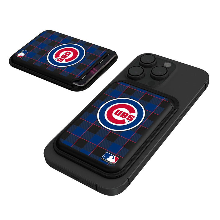 Chicago Cubs Plaid Black Magnetic Credit Card Wallet Mobile Accessories Keyscaper