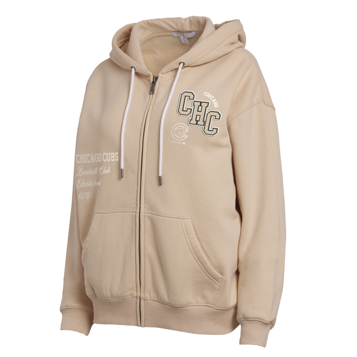 Chicago Cubs Women's Tonal Tan Zip Up Hoodie by WEAR by Erin Andrews Sweatshirts & Hoodies WEAR ERIN ANDREWS