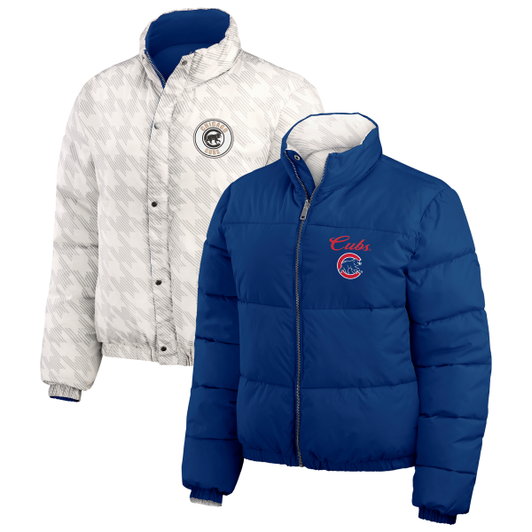 Chicago Cubs Walking Bear Women's Reversible Puffer Jacket by WEAR by Erin Andrews Jackets & Outerwear WEAR ERIN ANDREWS