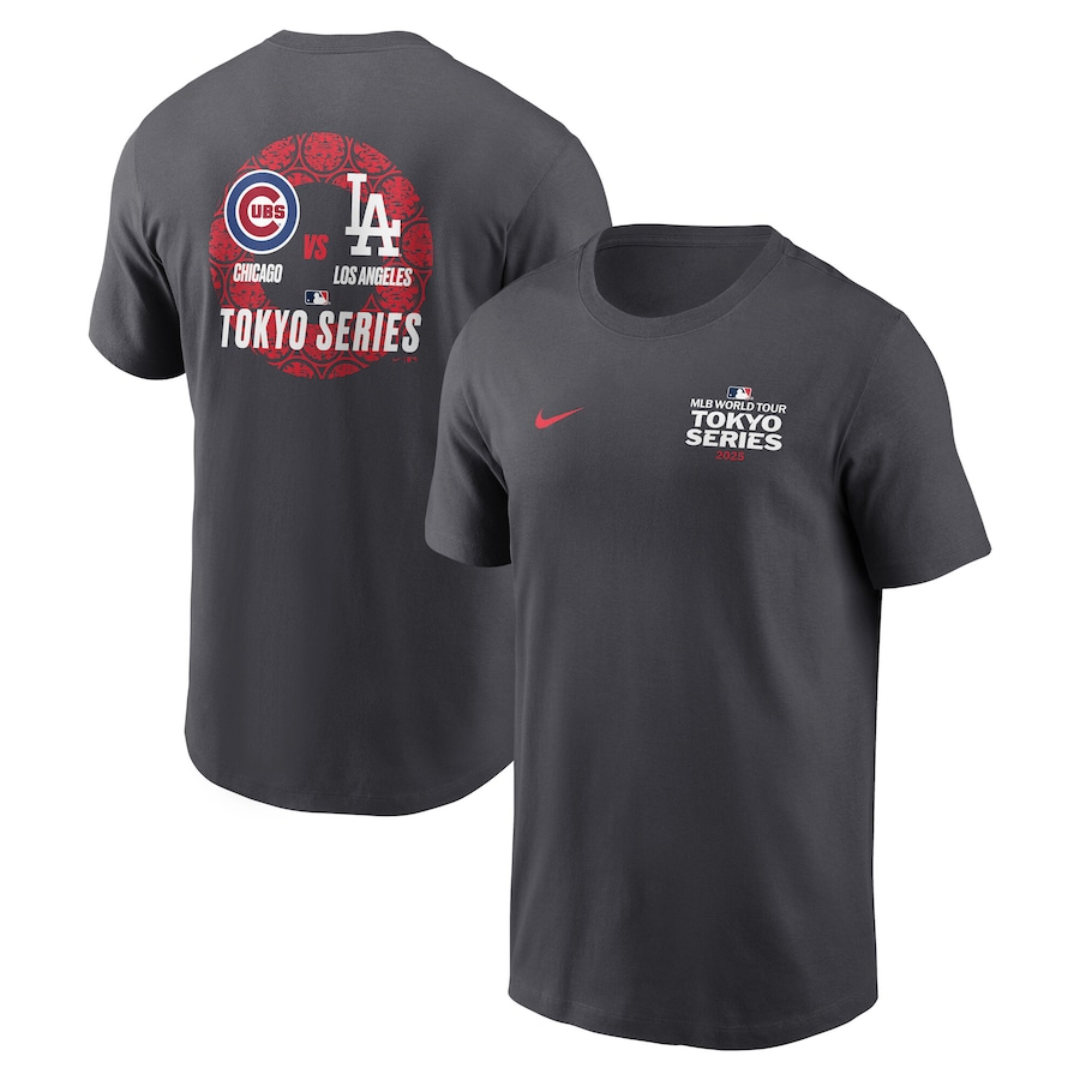 Chicago Cubs vs. LA Dodgers Tokyo Series 2025 MLB World Tour Matchup Grey Tee by Nike Short Sleeve Tees Nike