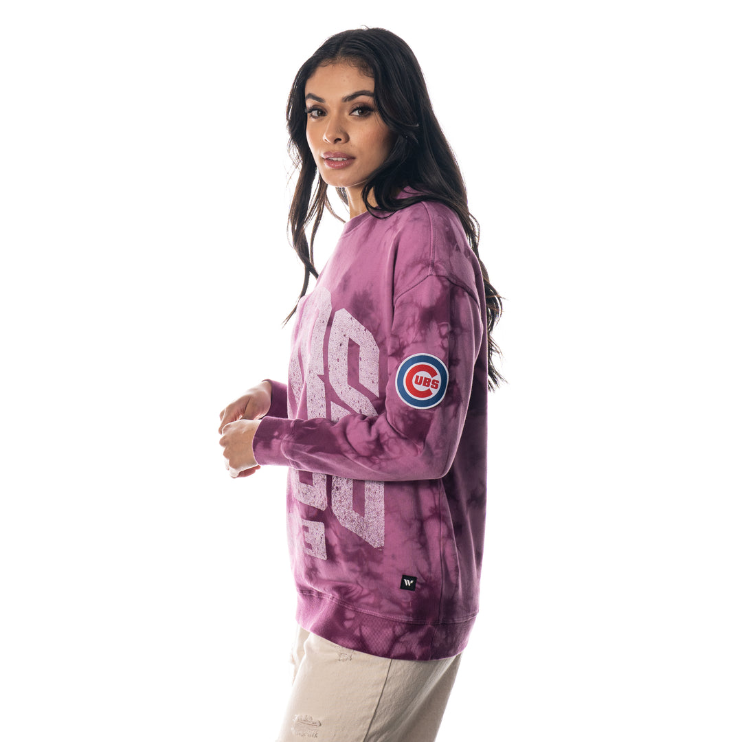 CHICAGO CUBS WILD COLLECTIVE WOMEN'S PINK DOUBLE COLLAR CREW Sweatshirts & Hoodies THE WILD COLLECTIVE