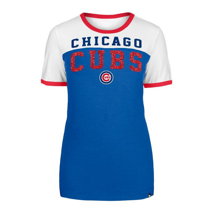 CHICAGO CUBS NEW ERA WOMEN'S BLUE AND WHITE RINGER TEE Short Sleeve Tees NEW ERA CAP COMPANY INC