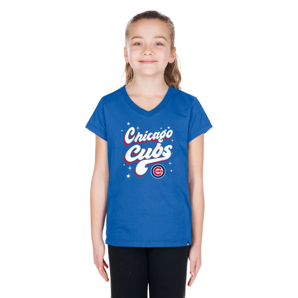 Chicago Cubs New Era Youth Star Script Royal Blue V-neck Tee Short Sleeve Tees NEW ERA CAP COMPANY INC