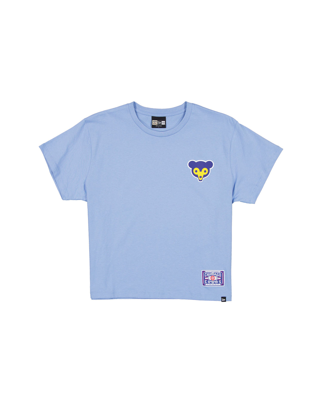 Chicago Cubs 1969 Bear Script 150th Anniversary Patch Women's Tee Light Blue by New Era Shirts New Era