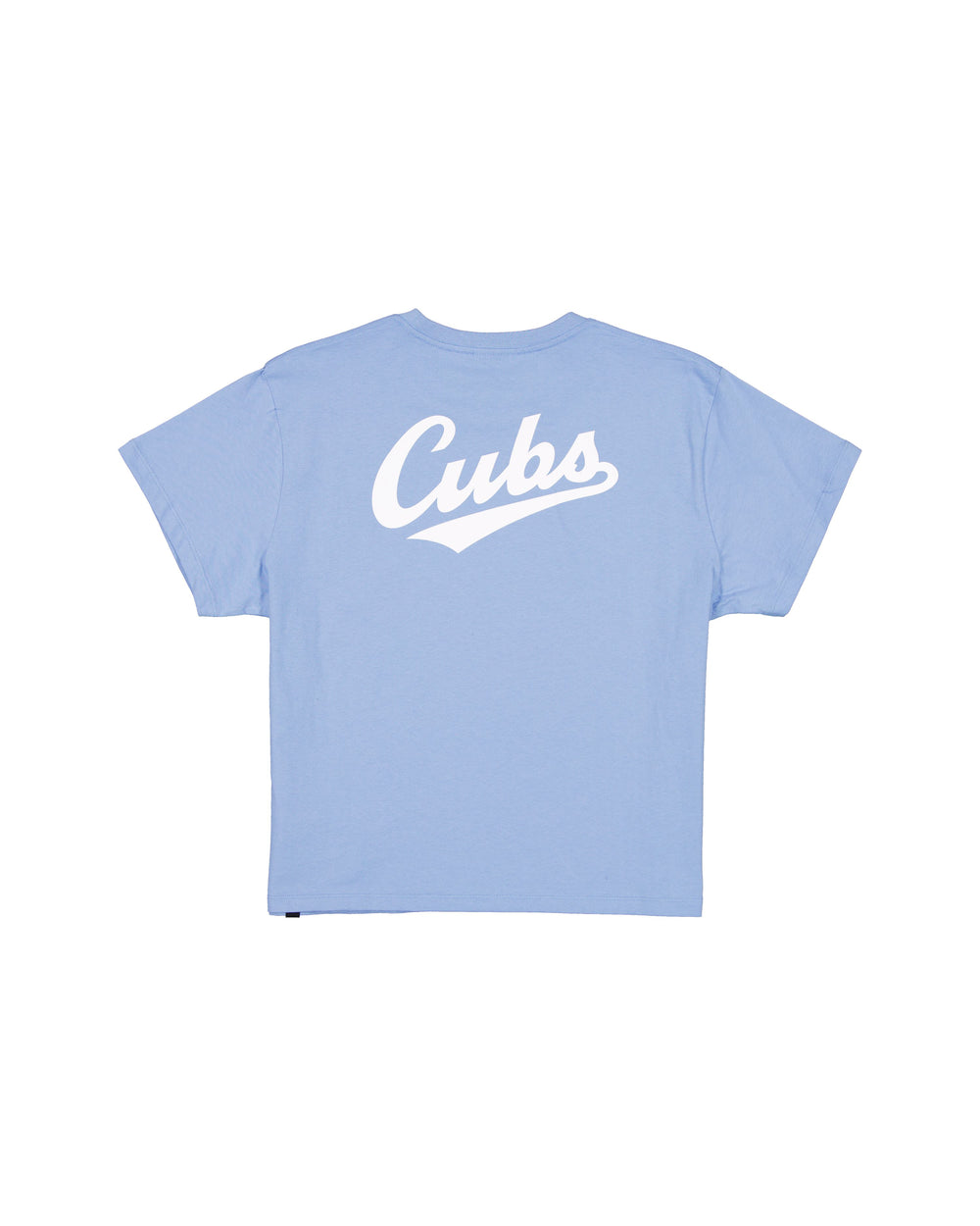 Chicago Cubs 1969 Bear Script 150th Anniversary Patch Women's Tee Light Blue by New Era Shirts New Era