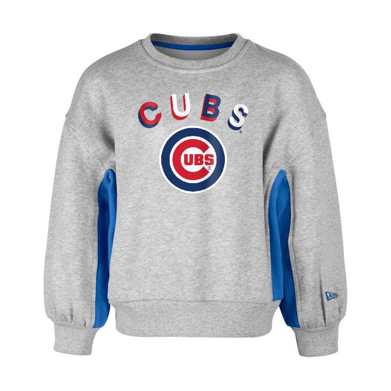 CHICAGO CUBS NEW ERA YOUTH C LOGO PUFF SLEEVE GRAY CREW NECK
