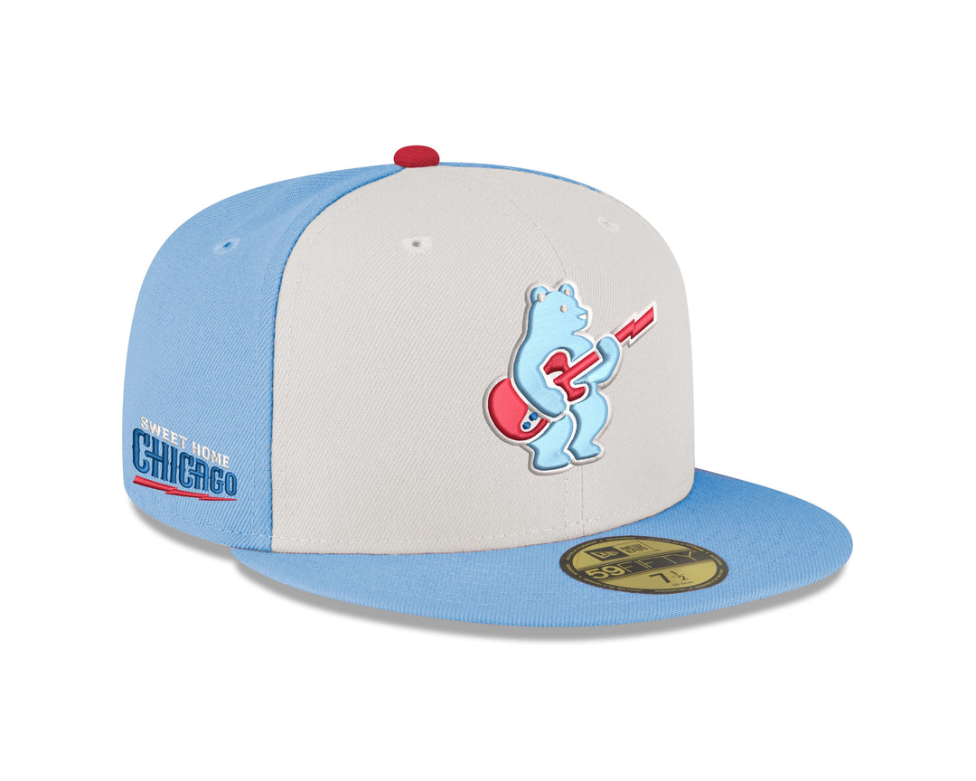 Chicago Cubs Blues Alt Bear 59FIFTY Chrome Red Cap by New Era Caps New Era