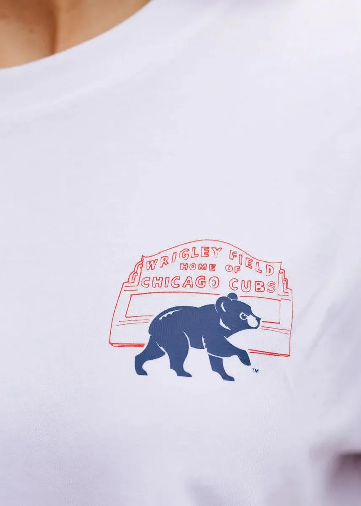Chicago Cubs X Alice & Wonder Hey Chicago Wrigley White Tee Short Sleeve Tees NEW ERA CAP COMPANY INC