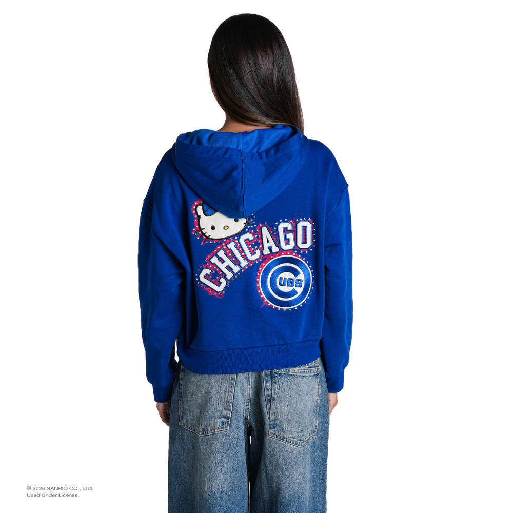 Chicago Cubs x Hello Kitty Women's Cropped Zip-Up Hoodie by The Wild Collective Women's Hoodie THE WILD COLLECTIVE