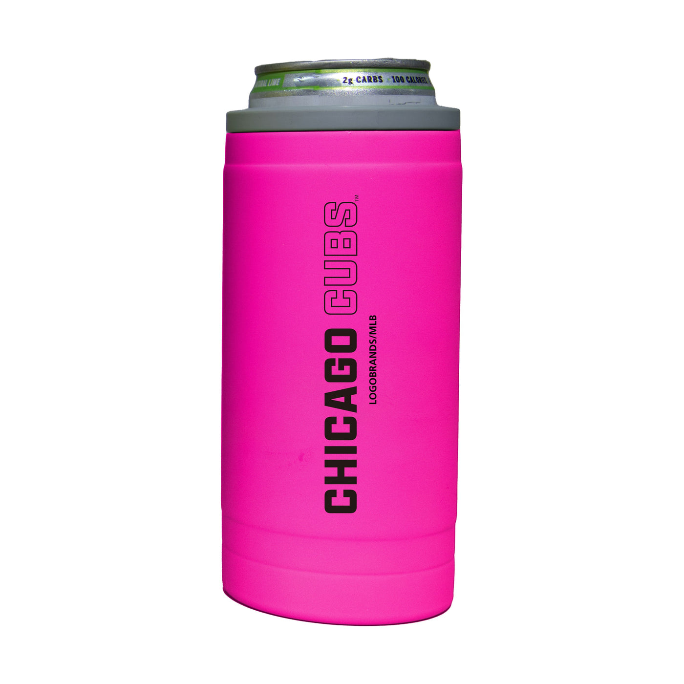 CHICAGO CUBS LOGO BRAND ELECTRIC PINK SLIM CAN COOLIE