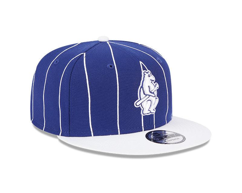 CHICAGO CUBS NEW ERA 1914 NAVY AND WHITE PINSTRIPE SNAPBACK CAP