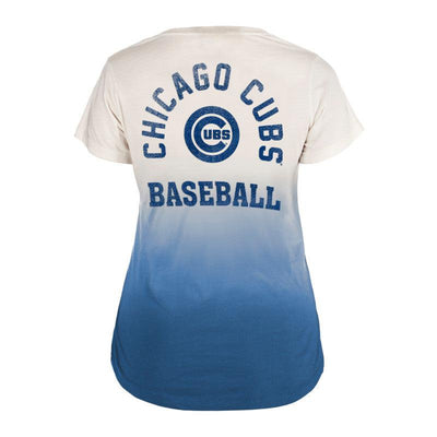 CHICAGO CUBS NEW ERA WOMEN'S BLUE AND WHITE GRADIENT VNECK TEE