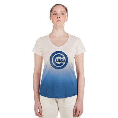 CHICAGO CUBS NEW ERA WOMEN'S BLUE AND WHITE GRADIENT VNECK TEE