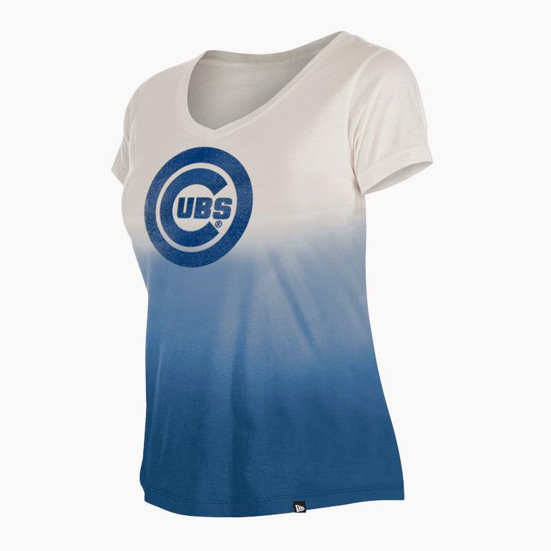 CHICAGO CUBS NEW ERA WOMEN'S BLUE AND WHITE GRADIENT VNECK TEE